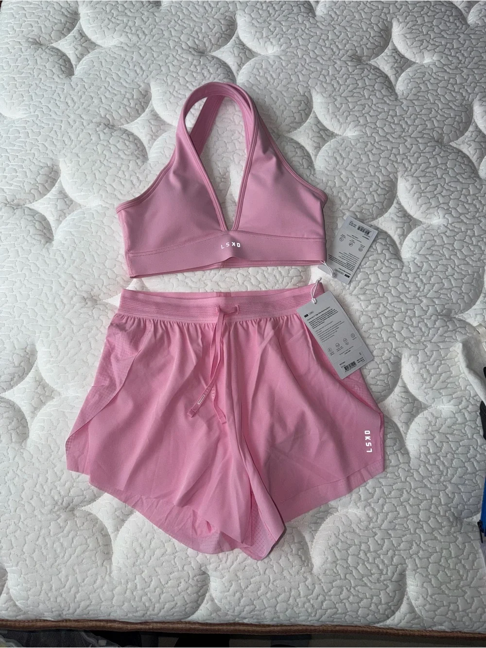 LSKD Women's Pink Rose Active Bra & Shorts Set